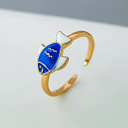 Кільце Рибка з синьою емаллю; р.14+; медичне золото Xuping 18K дитяче