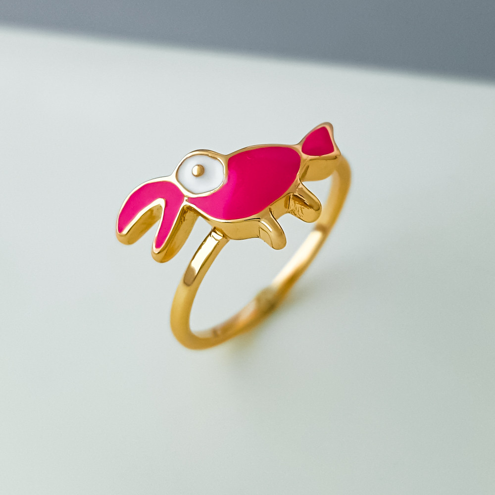 Кільце Тукан з рожевою емаллю; р.13; р.14; р.14.5; медичне золото Xuping 18K дитяче, фото 1