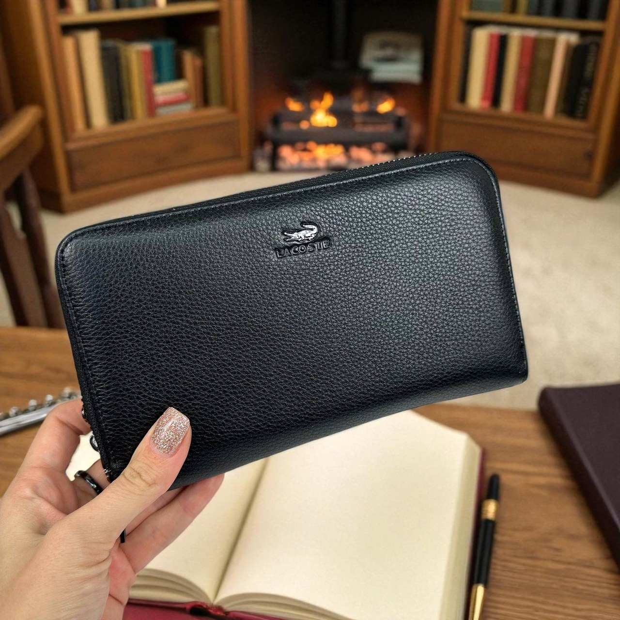 Великий чоловічий шкіряний клатч Lacoste — стиль і преміум'якість, фото 1