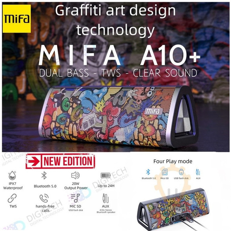Портативна колонка Mifa A10 Plus Graffiti Black (20W, IPX7, USB Type-C, AUX, MicroSD, Bluetooth 5.0), фото 1