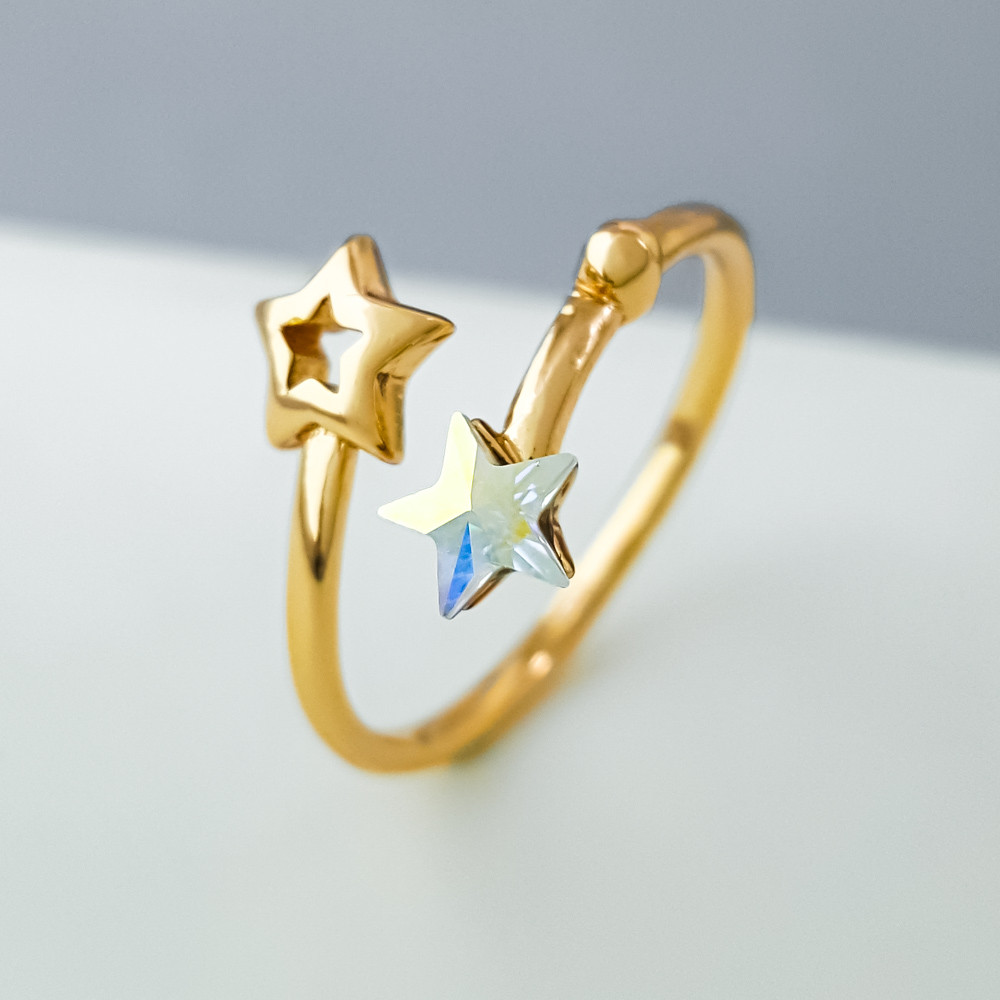 Кільце Дві зірки з дзеркальним Swarovski; р.16.5+; р.17.5+; медичне золото Xuping 18K, фото 1