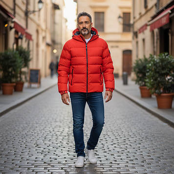 Куртка чоловіча INDACO (зимова) IN25-1580C ЧЕРВОНА 100% поліестер. Утеплювач: Біо пух 54(Р)
