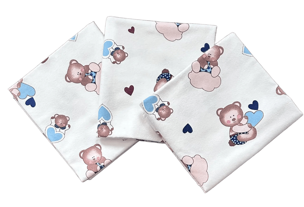 Набір з 3-ох теплих дитячих фланелевих (байових) пелюшок для новонароджених 90 х 80 см BST ведмедики, фото 1