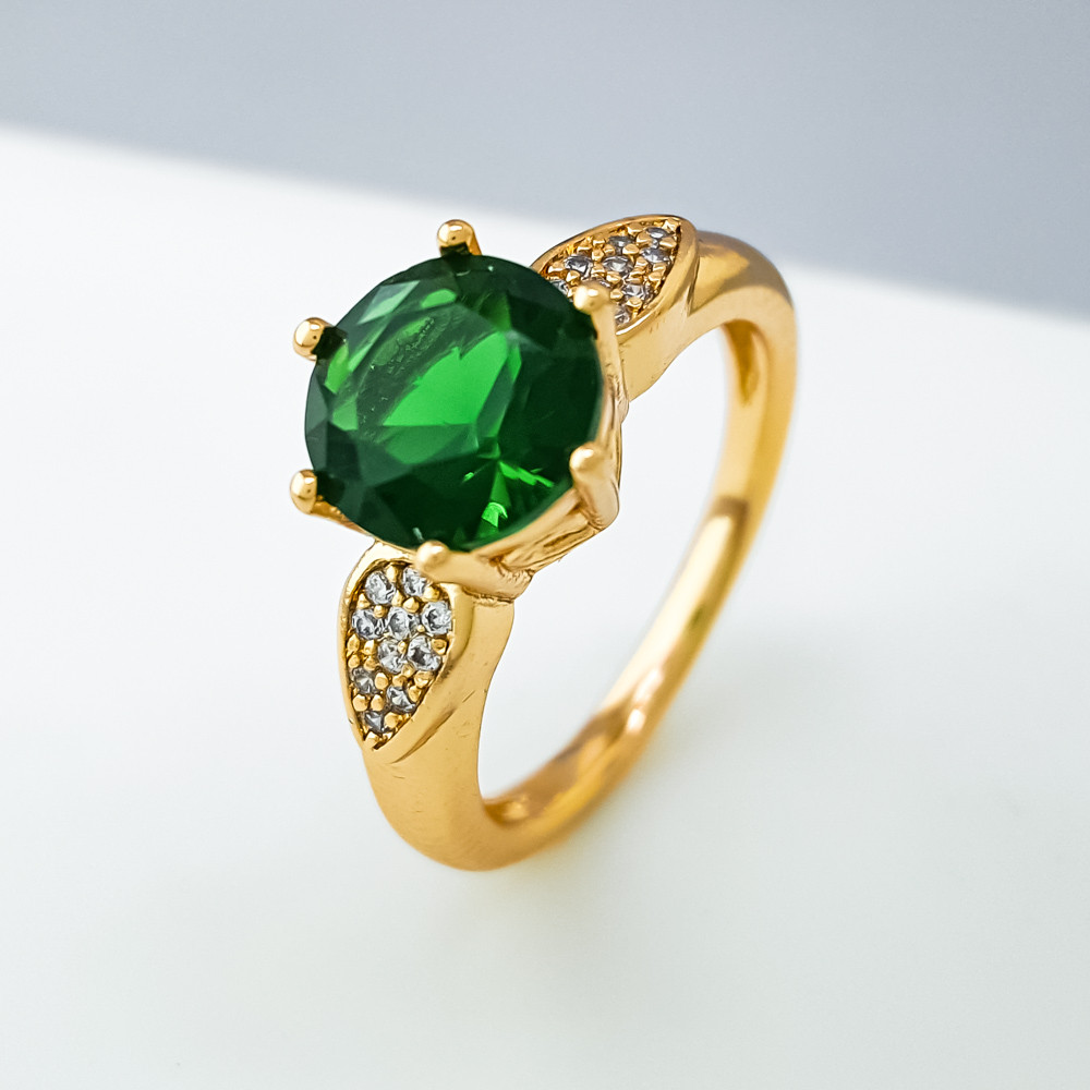 Кільце Класика з зеленим цирконієм; р.16.5; р.17; р.18; р.18.5; р.19.5; медичне золото Xuping 18K, фото 1