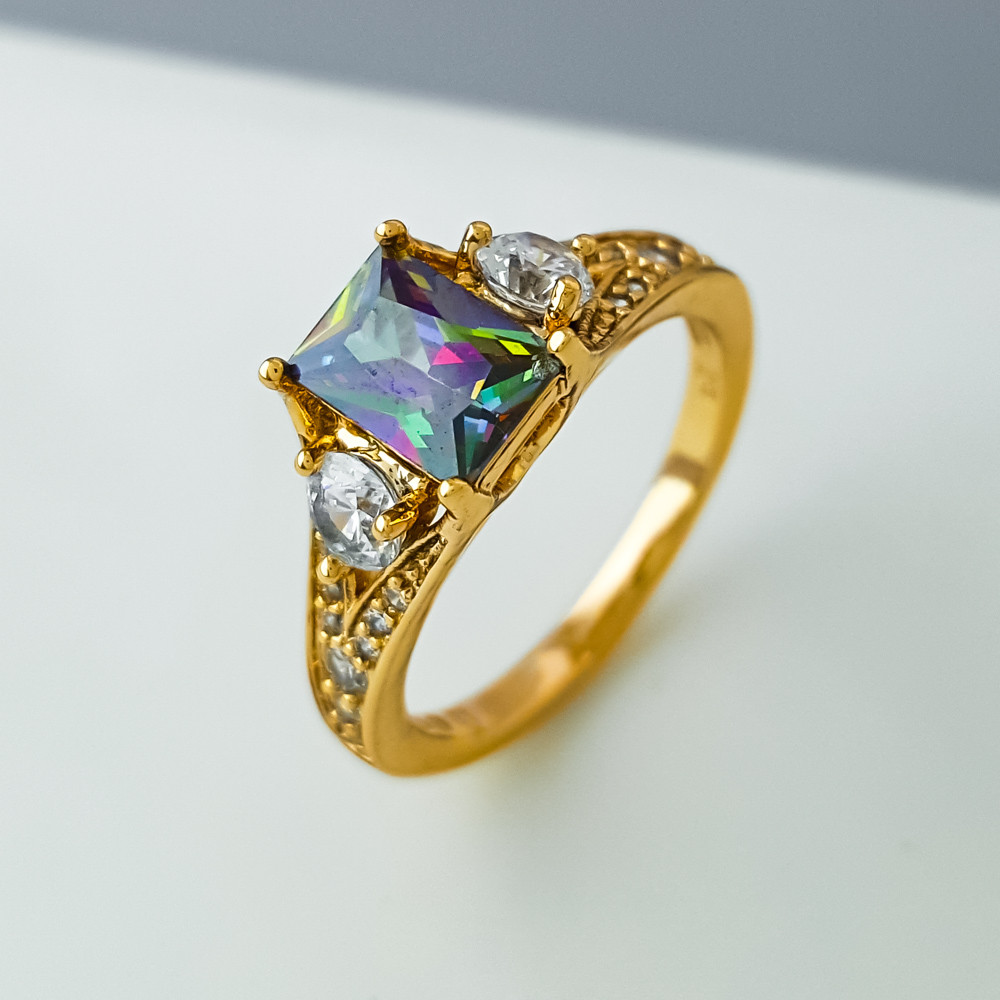 Кільце Багет з зеленим хамелеоном; р.16.5; р.17; р.18; р.19; р.19.5; медичне золото Xuping 18K, фото 1