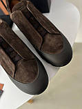 Кросівки Zegna чоловічі з натуральної замші коричневий колір, якість преміум, фото 4