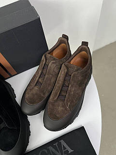 Чоловічі кросівки Zegna з натуральної замші коричневий колір якість преміум