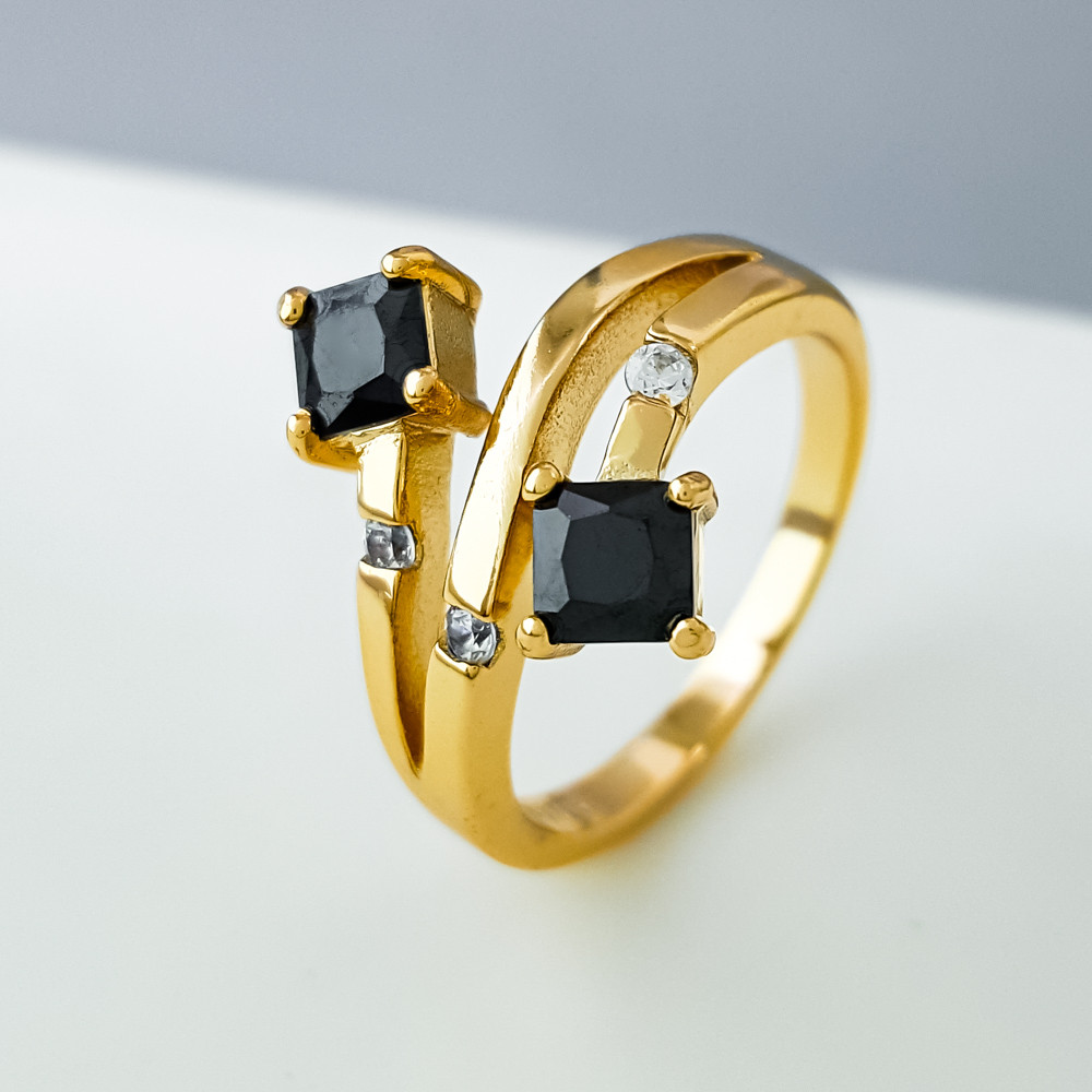 Кільце Поцілунок з чорним цирконієм; р.16; р.17; р.18; медичне золото Xuping 18K, фото 1