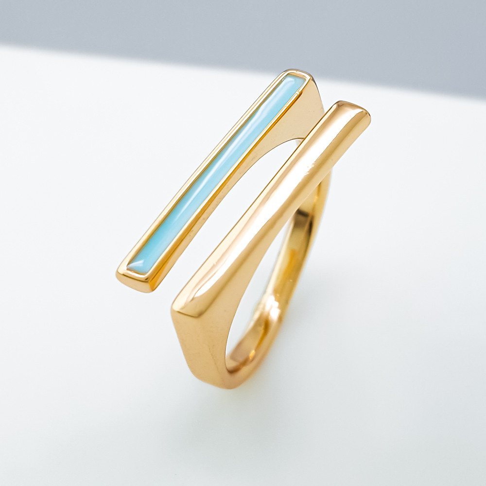 Кільце Дві доріжки з блакитною емаллю; р.18+; медичне золото Xuping 18K, фото 1