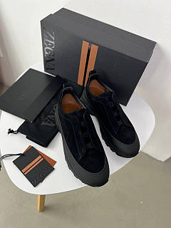 Чоловічі кросівки Zegna з натуральної замші чорний колір якість преміум