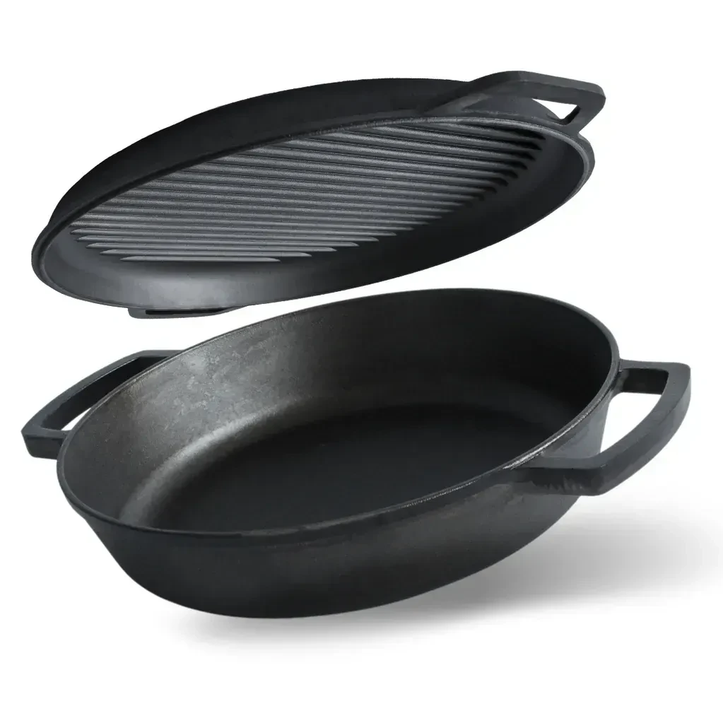 Сковорода жаровня чавунна Ø36 см з кришкою-сковородою гриль Brizoll, фото 1