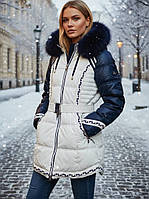 Куртка зимова пуховик жіноче пальто Peercat біла з синім 46-48