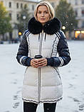 Куртка зимова пуховик жіноче пальто Peercat біла з синім 46-48, фото 8
