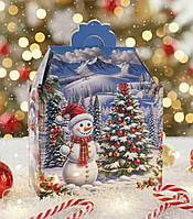 Картонна коробка новорічна для подарунків "Сніговик з ялинкою" 1000 г No191 картонна коробка для подарунків упаковка для цукерок