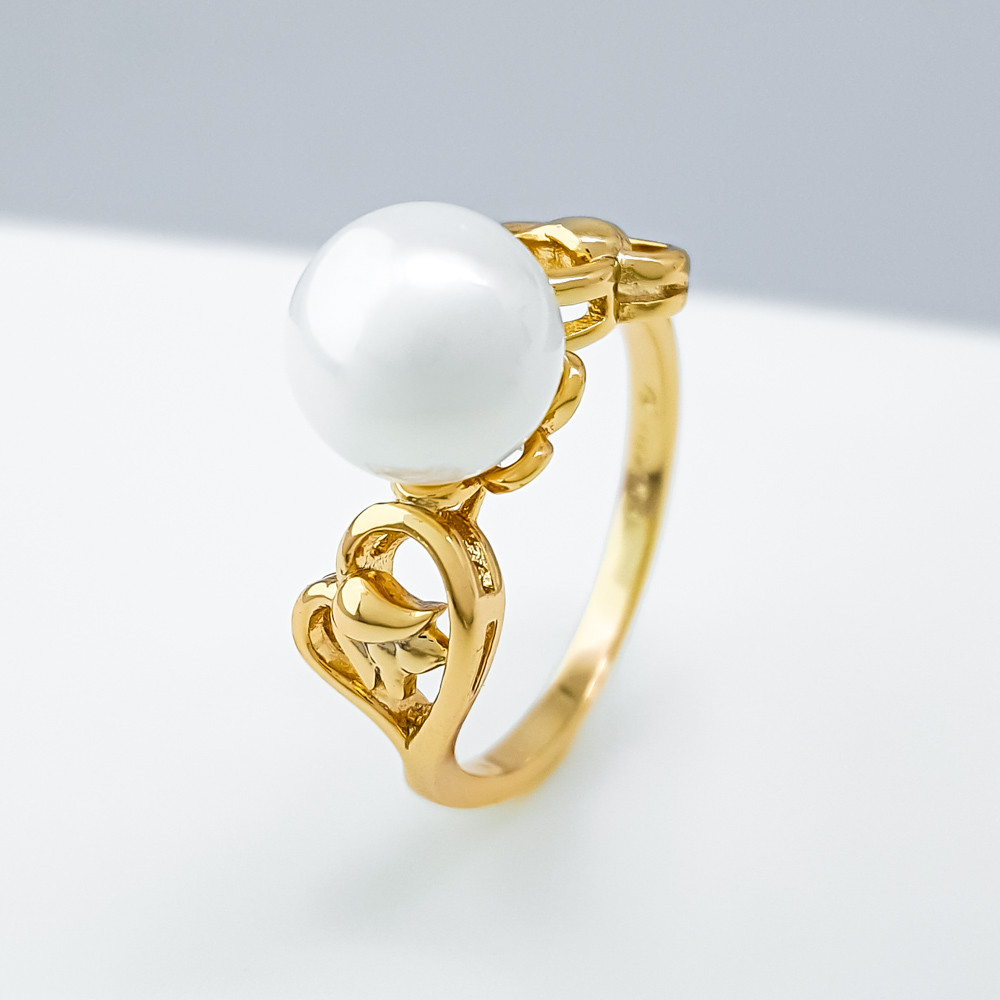 Кільце Серця з білою перлиною; р.16; р.17; р.18; медичне золото Xuping 18K, фото 1