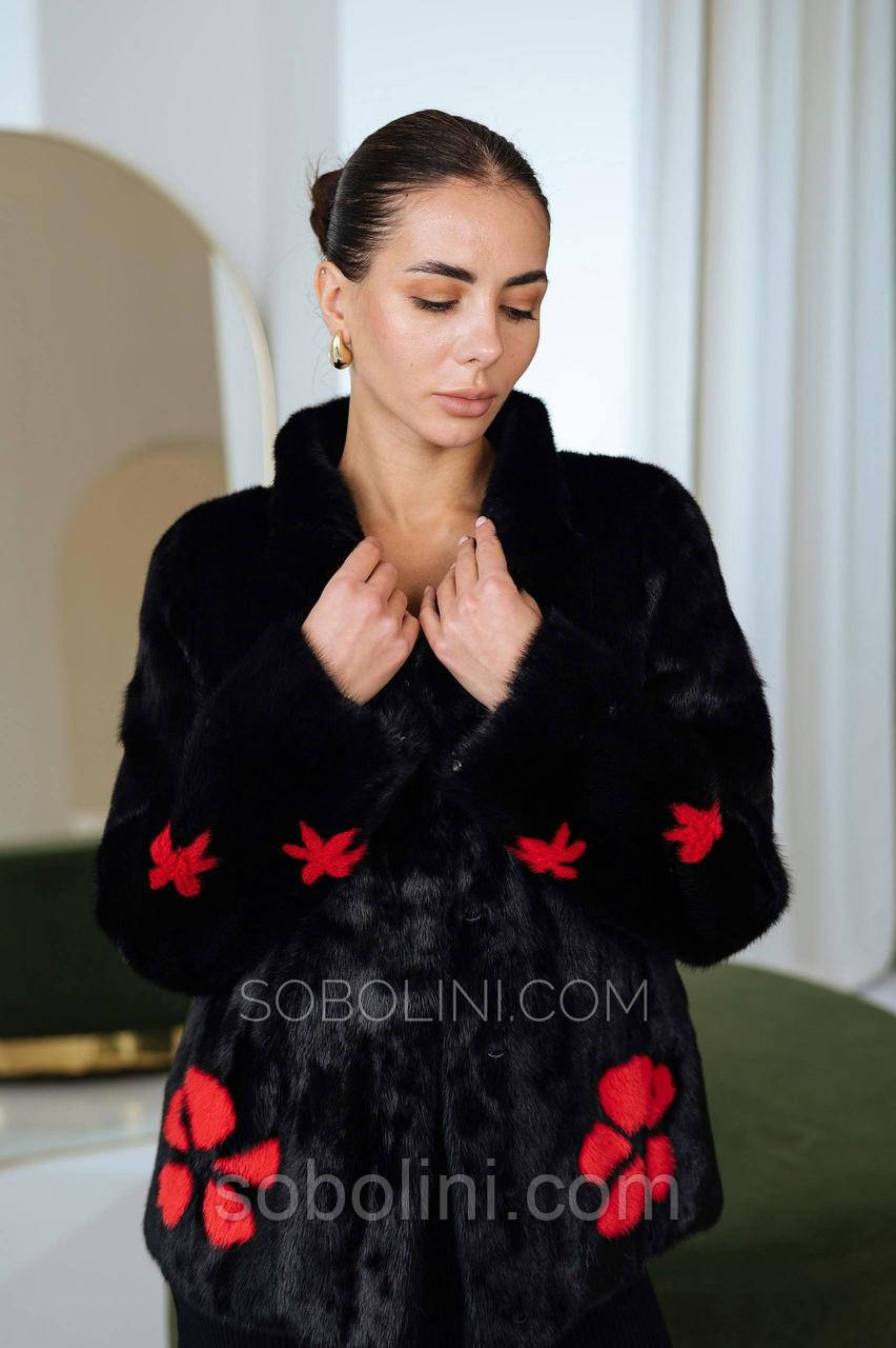 Жіноча шуба з інкрустацією, фото 1