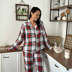 Домашня піжама в клітинку жіноча одяг для дому Піжамний комплект для сну сорочка на гудзиках з довгими штанами дівчині