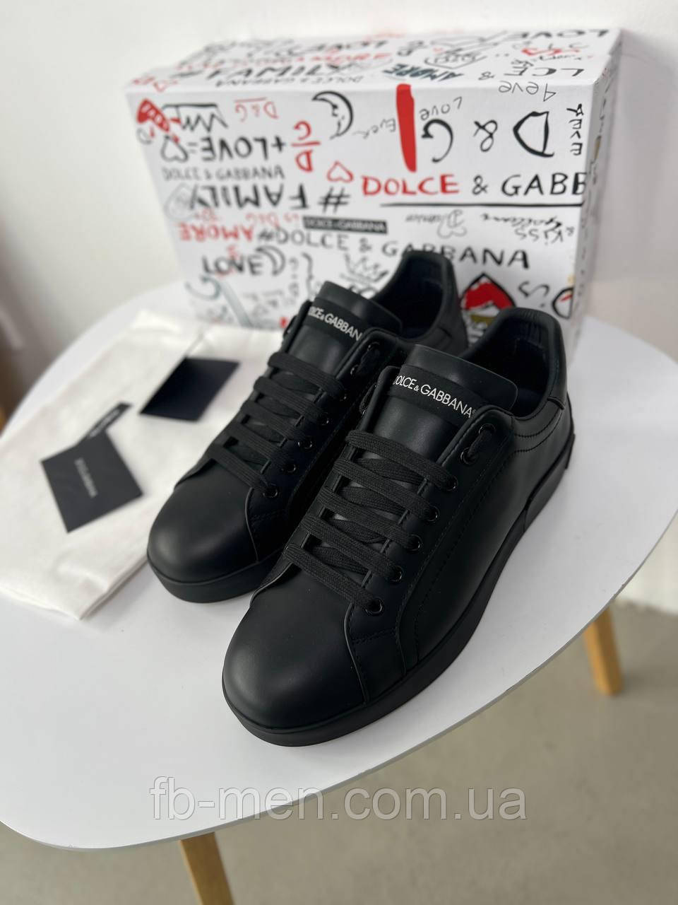 Чоловічі кросівки Dolce & Gabbana Portofino Black чорний шкіра якість преміум, фото 1