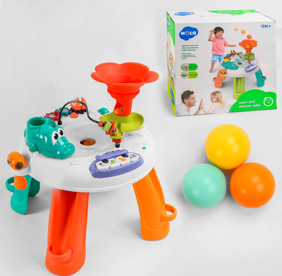 Ігровий музичний столик "Hola" світло, звук, мелодії, 3 м'ячики, фото 1