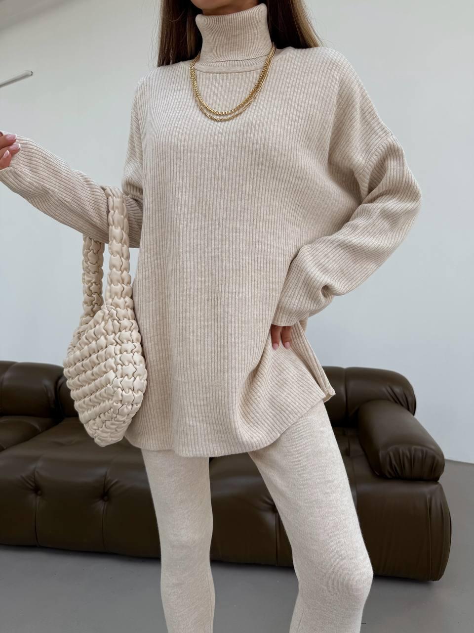 Костюм жіночий 2-ка: подовжений светр і лосини Модель: 1466-132 Колір: чорний, графіт, бежевий, фото 1