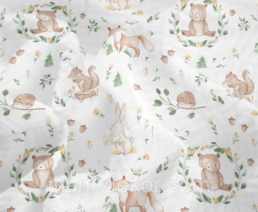 Муслін (жатка 1,6 м) лісові звіри на галявині, фото 1