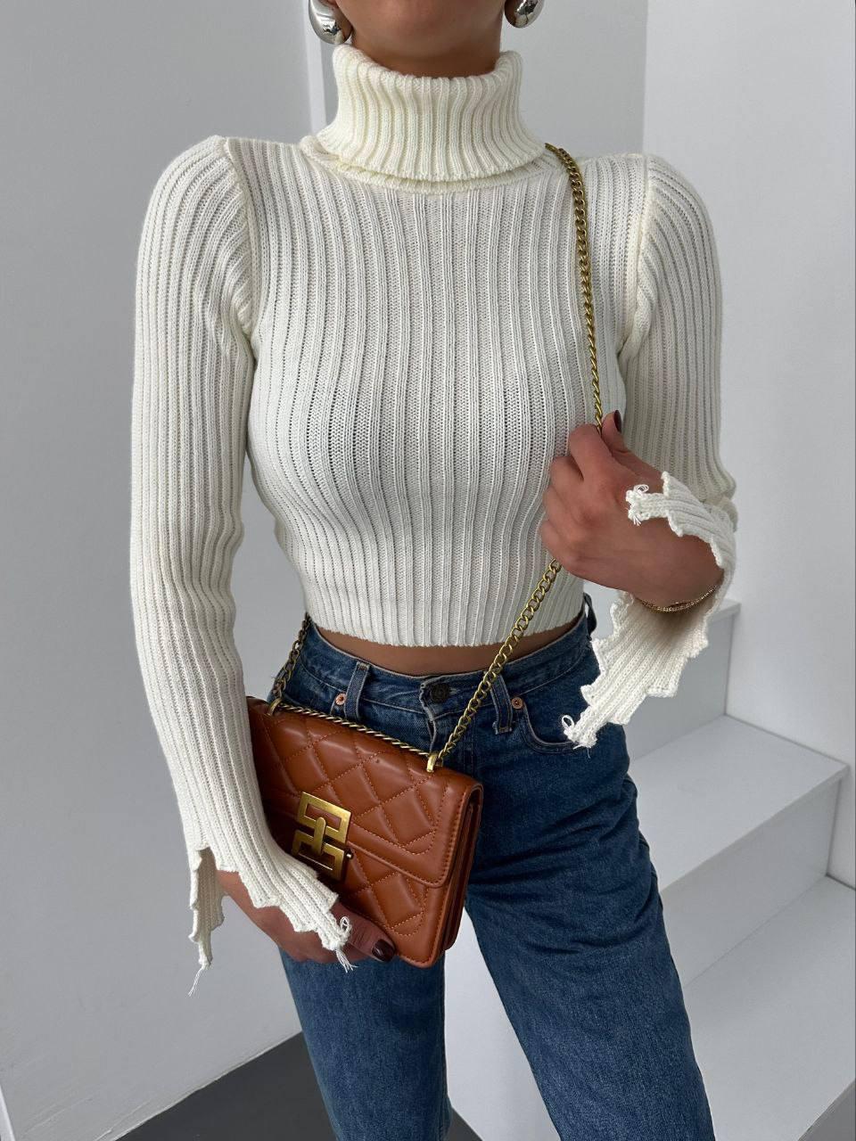 Светр жіночий укорочений Туреччина Модель: 1466-053 Колір: білий, зелений, фото 1