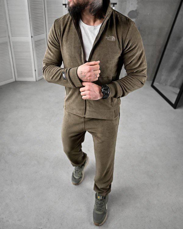 Чоловічий спортивний костюм The North Face з тканини спорт лакоста хакі - фото 1 - id-p2792096889