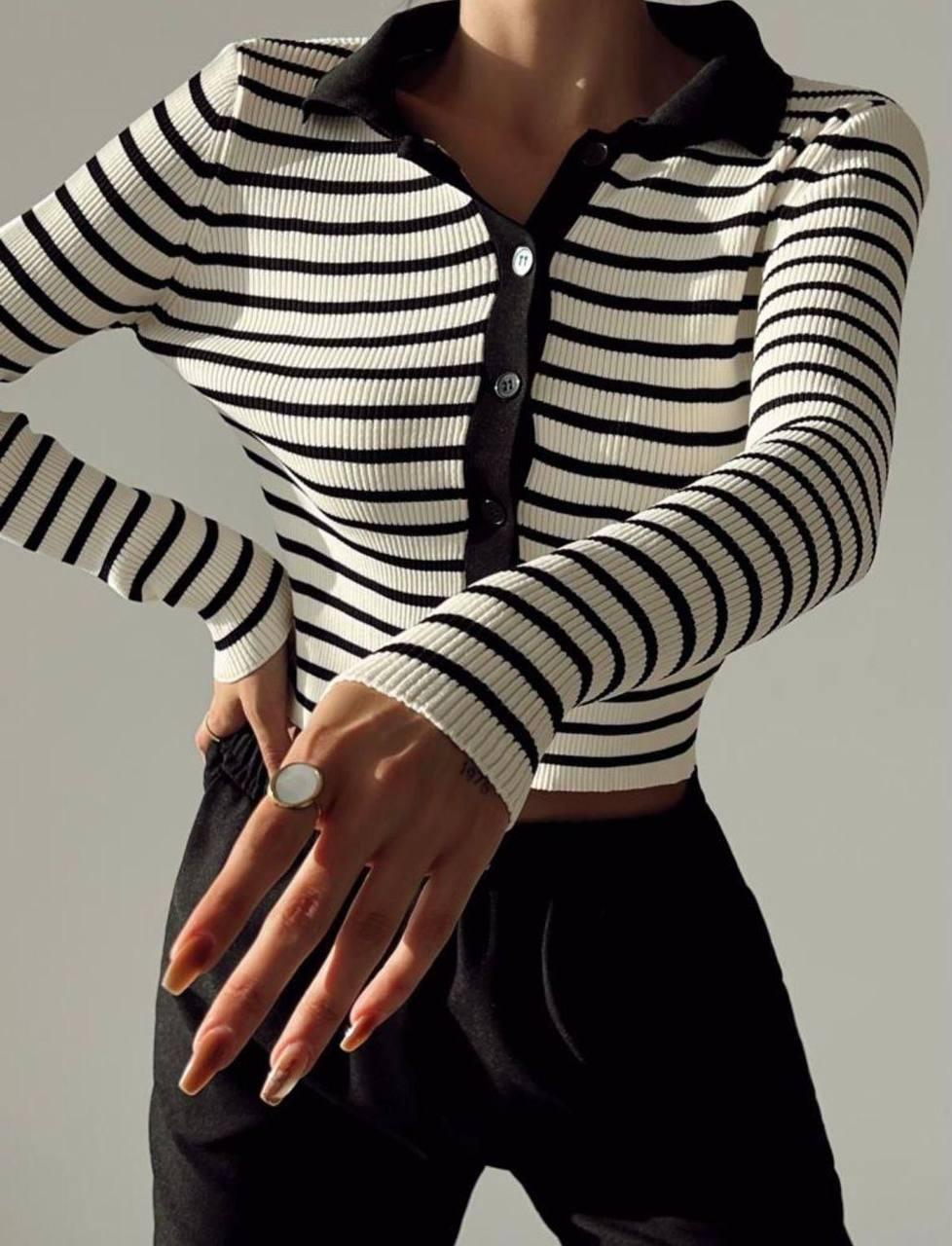 Кардиган жіночий короткий в смужку з ґудзиками Модель: 1466-050, фото 1