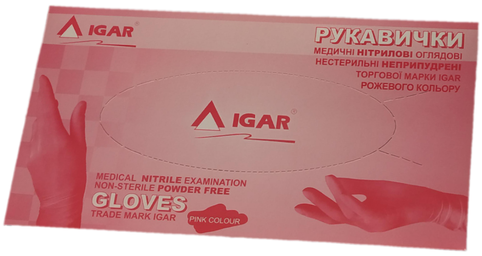 Рукавички нітрилові IGAR рожеві без пудри 100шт М, фото 1