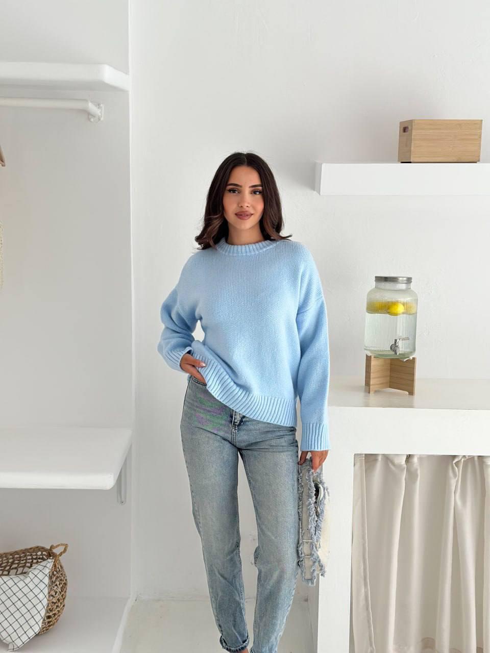 Светр жіночий базовий Туреччина Модель: 1466-136 Колір: сірий, пудра, бургунді, лимонний, молочний, шоколад, блакитний, фото 1