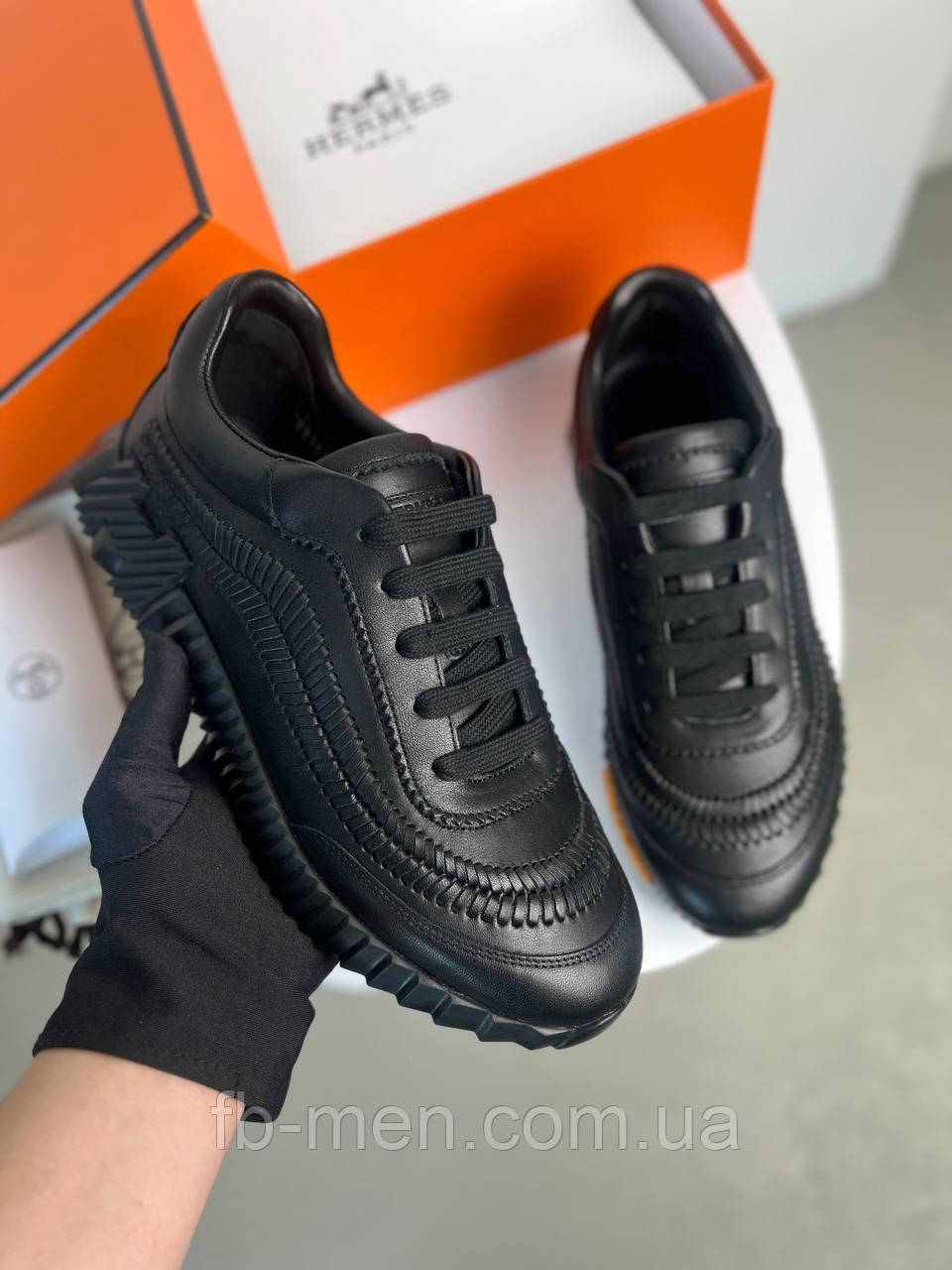 Шкіряні чоловічі кросівки чорні люкс взуття преміумклас, фото 1
