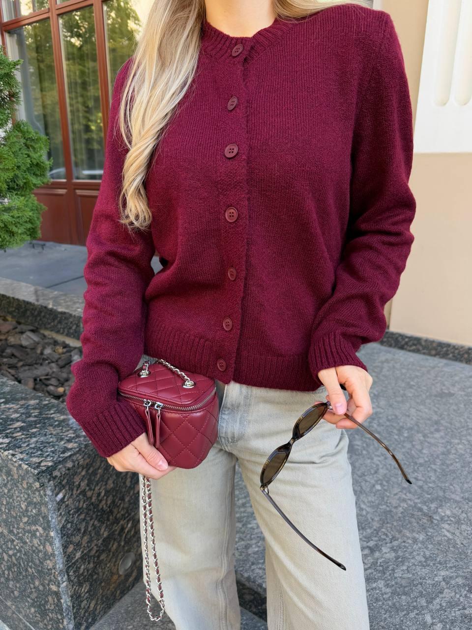 Кофта жіноча укорочена на ґудзиках Туреччина Модель: 1466-123 Колір: лимонний, рожевий, бургунді, фото 1