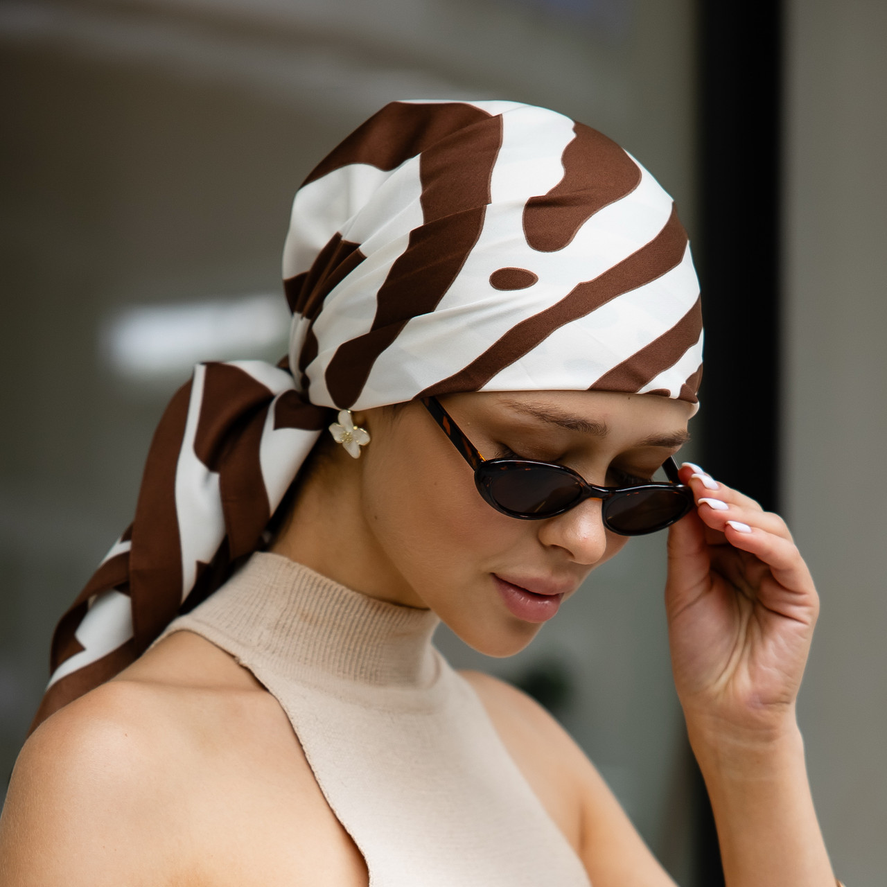 Хустка шовкова "Сандра зебра" коричнева 208197, фото 1