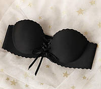 Бесшовный бюстгальтер без бретелей с 3D пуш-апом. Черный (на размер 70-75 А)