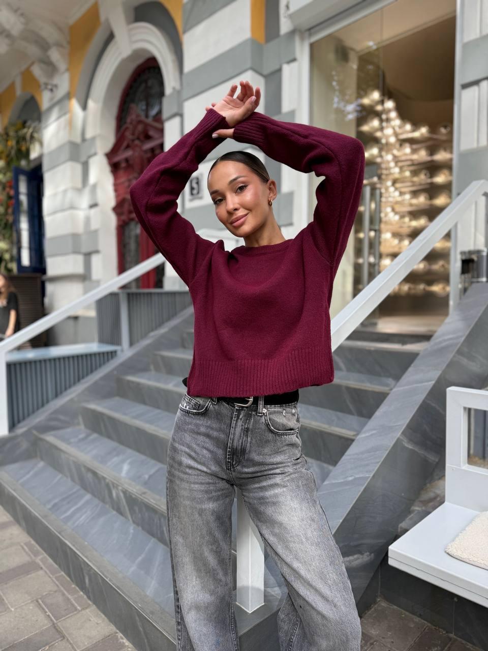 Светр жіночий укорочений з розрізами по боках Туреччина Модель: 1466-137 | Колір: молочний, барбі, лимонний, сірий, бургунді, фото 1