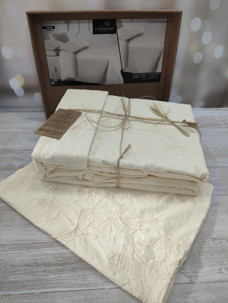 Постільна білизна La Maison варена бавовна жакард євро розмір кремова, фото 1