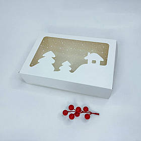 Коробка для еклерів, 250*170*60 мм, з вікном "Будиночок", біла