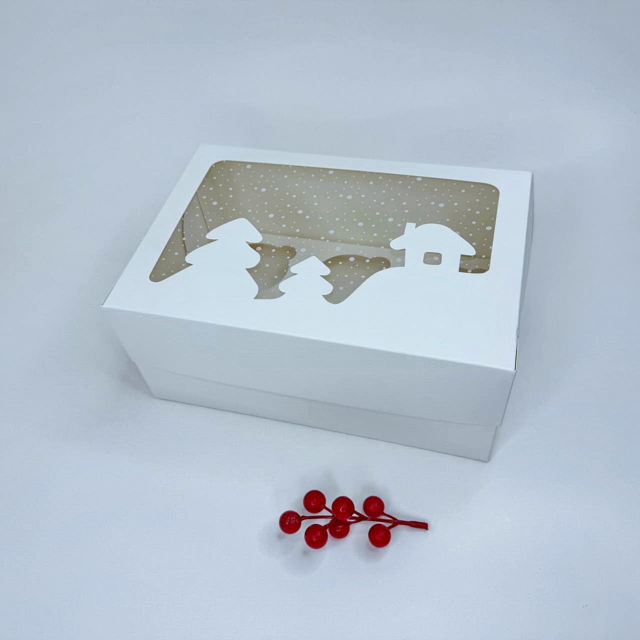 Коробка для капкейків (6 шт), 250*170*110 мм (h=11), з вікном "Будиночок", біла, фото 1