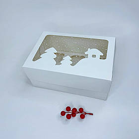 Коробка для капкейків (6 шт), 250*170*110 мм (h=11), з вікном "Будиночок", біла