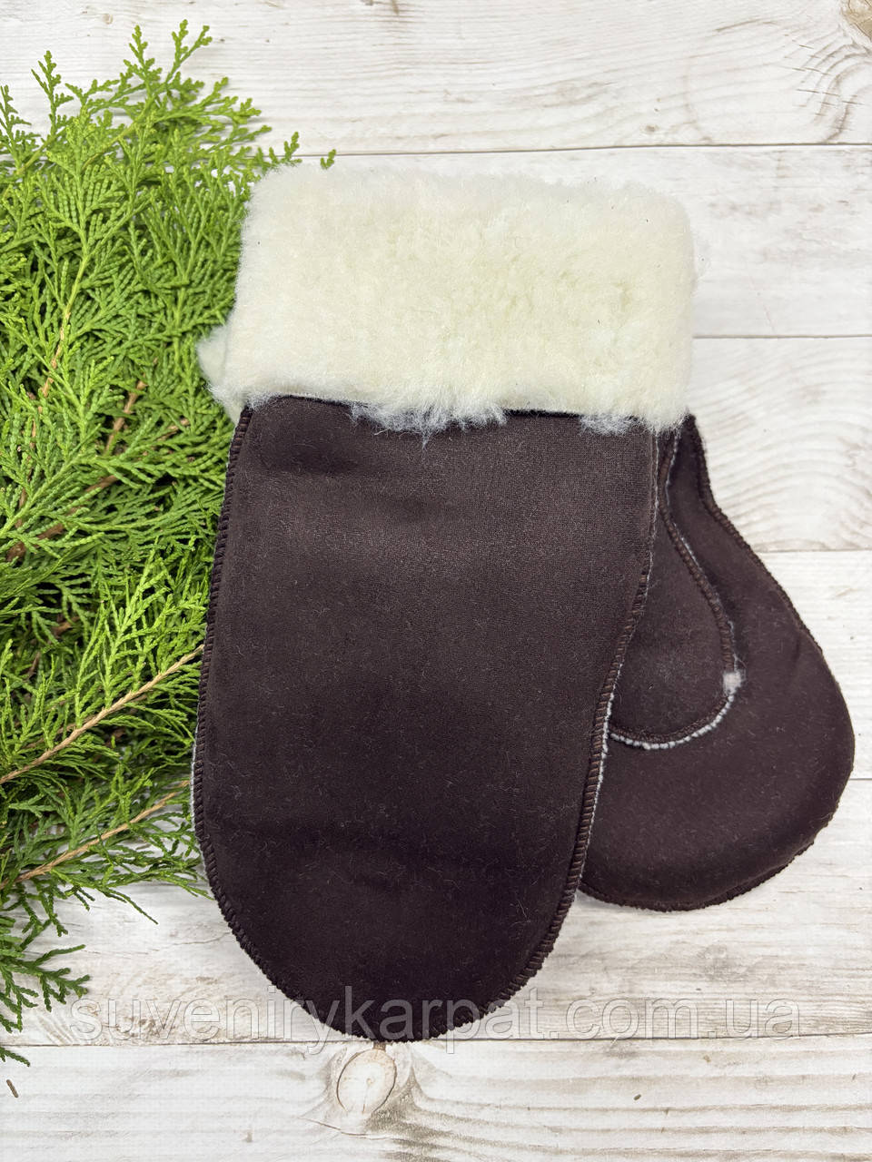 Рукавички жіночі з овечої шерсті коричневі, фото 1