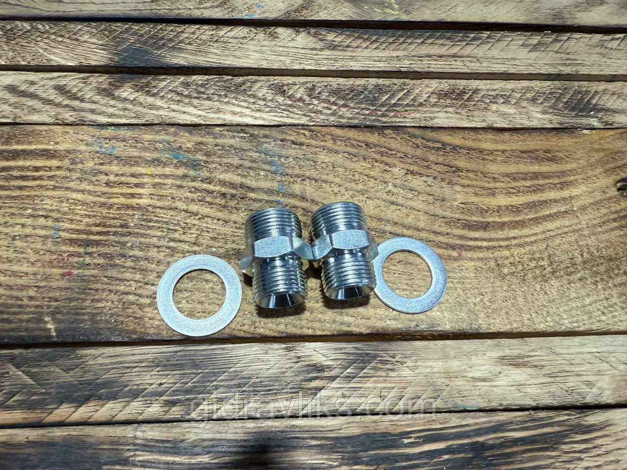 Штуцер перехідний РВД (S=24 → S=27) M20×1,5 ↔ M22×1,5, фото 1