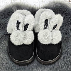 Тапочки жіночі Fangre чорні з хутряними вушками із закритим носком 8195