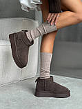 Жіночі коричневі уггі, короткі замшеві уггі, уггі жіночі на вісокій підошві, коричневі замшеві уггі, фото 10