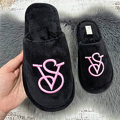 Тапочки жіночі Fangre чорні велюрові із закритим носком 8196