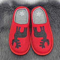 Тапочки жіночі Jomix червоні текстильні з оленями на тонкій підошві 8197