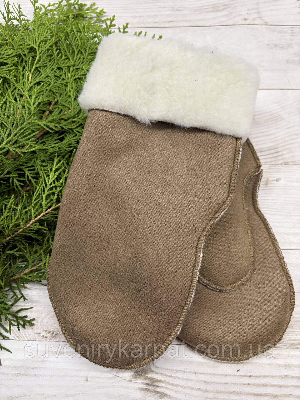 Рукавички жіночі з овечої шерсті кава з молоком, фото 1