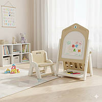Дитячий підлоговий мольберт Y1029 пластиковий, магнітна дошка, зі стільчиком, бежевий