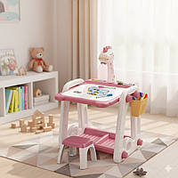 Столик-проєктор мольберт дитячий 2в1 (магнітний столик для малювання з проєктором) рожевий (YM2210-210A)
