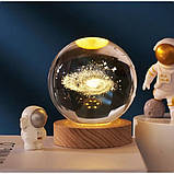 Декоративний акриловий нічник кришталевий 3D куля тепле світло 6см космос від USB, фото 3