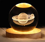 Декоративний акриловий нічник кришталевий 3D куля тепле світло 6см космос від USB, фото 4
